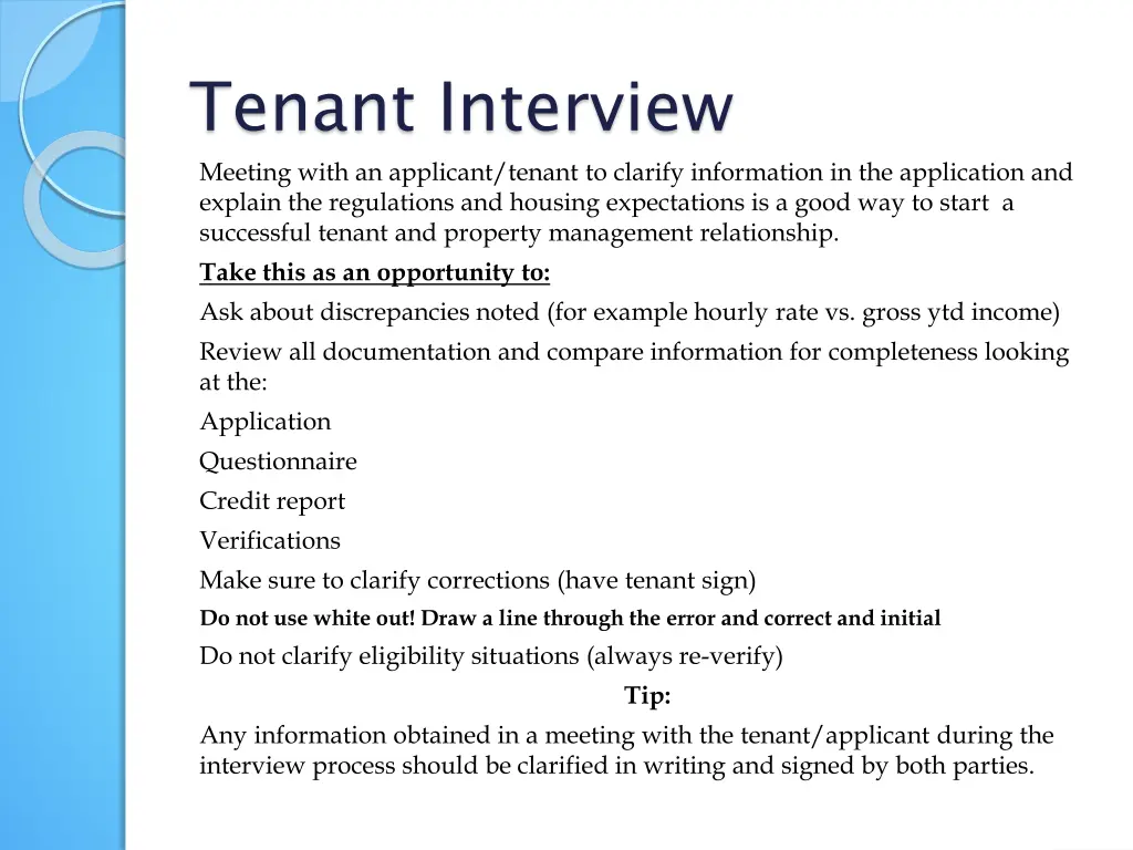 tenant interview meeting with an applicant tenant