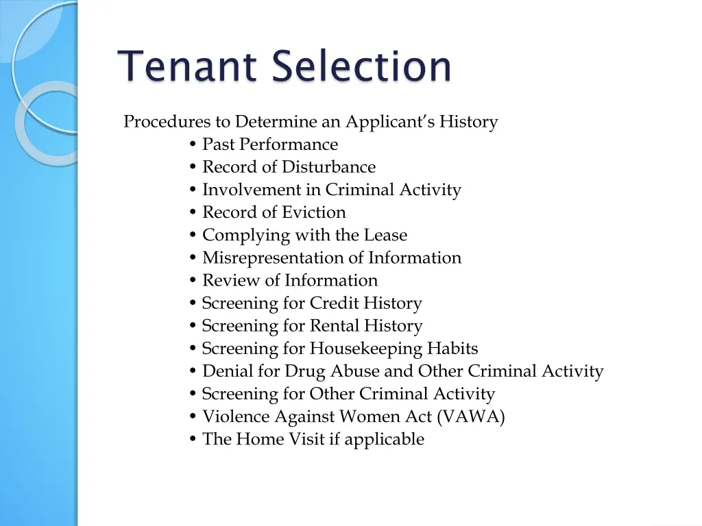 tenant selection 1