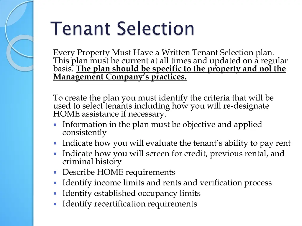 tenant selection