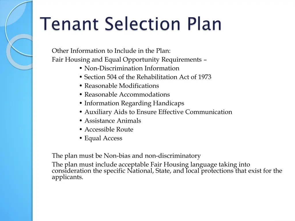 tenant selection plan 2