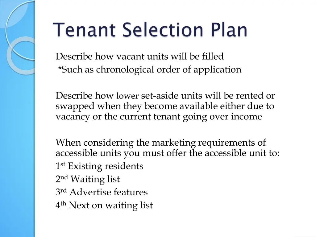 tenant selection plan