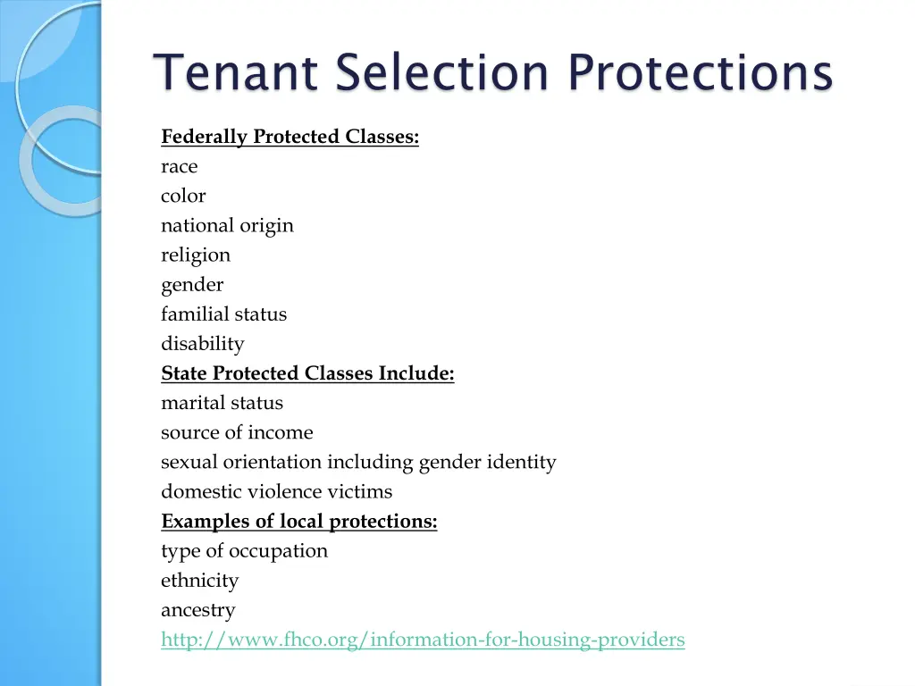 tenant selection protections