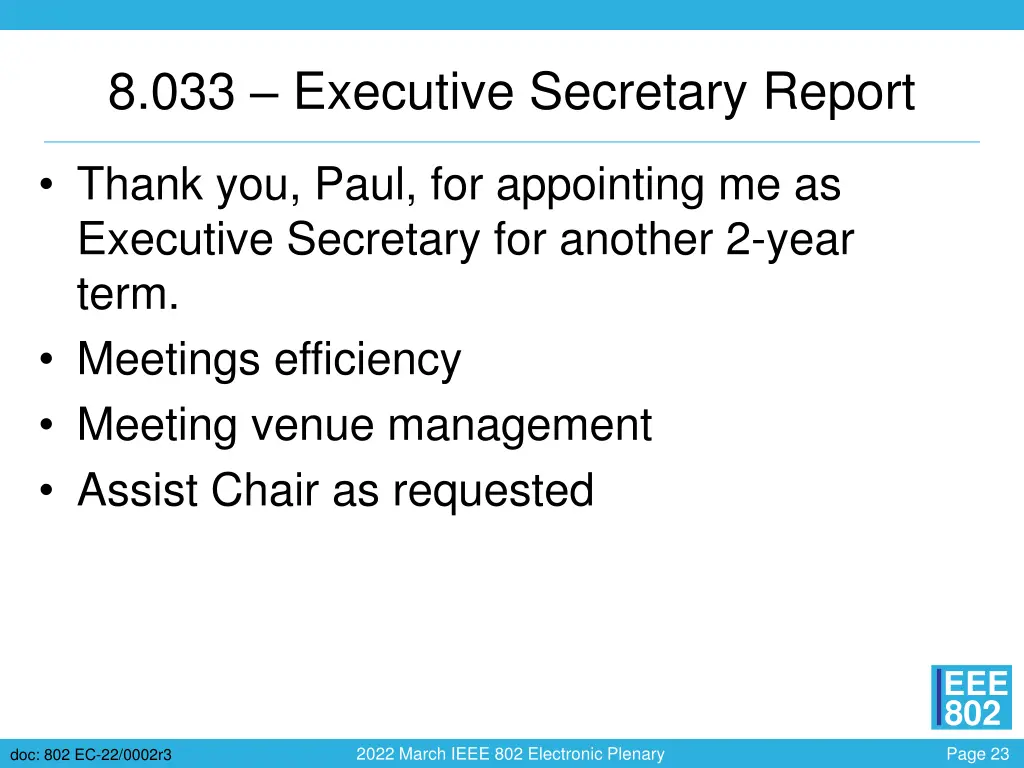 8 033 executive secretary report