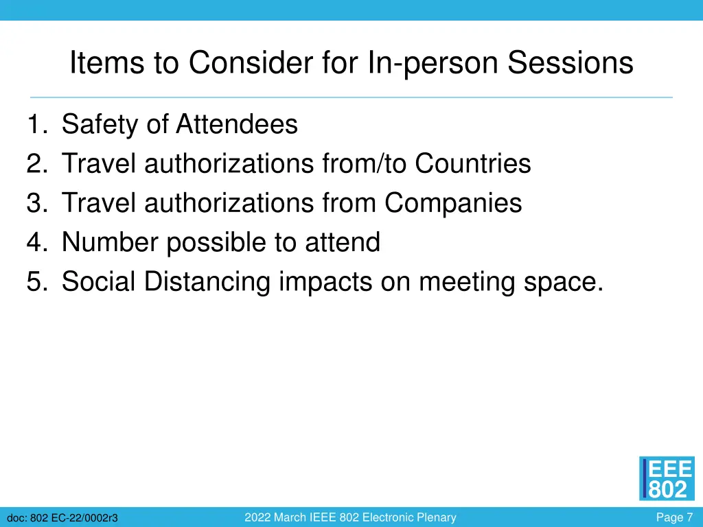 items to consider for in person sessions