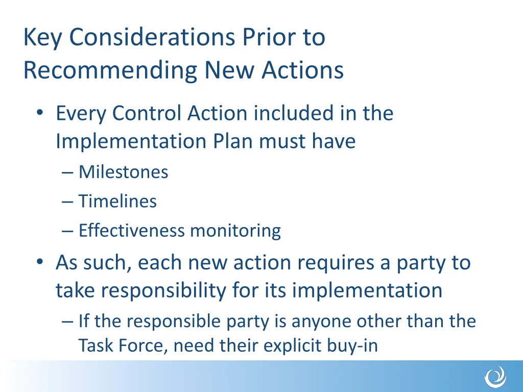 key considerations prior to recommending