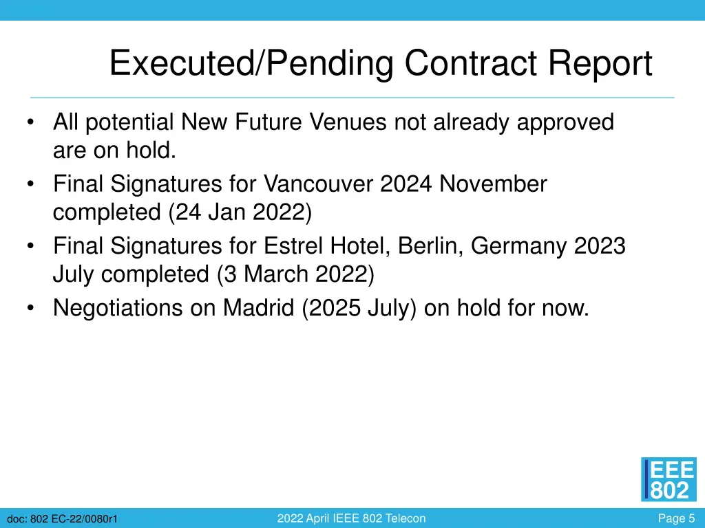 executed pending contract report