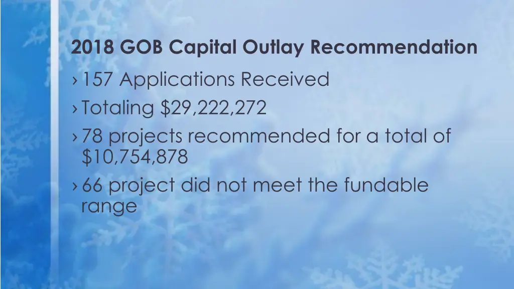 2018 gob capital outlay recommendation