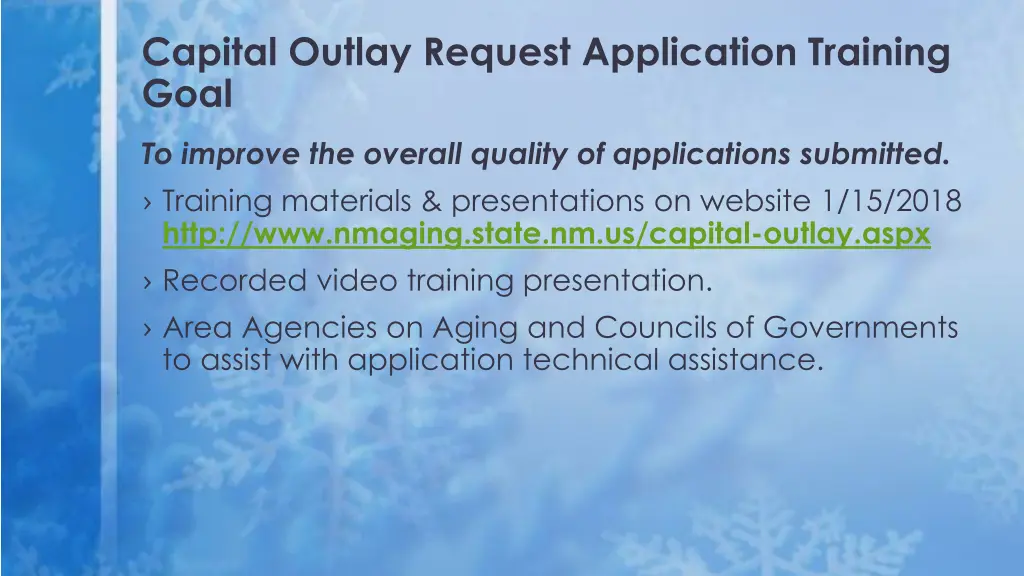 capital outlay request application training goal