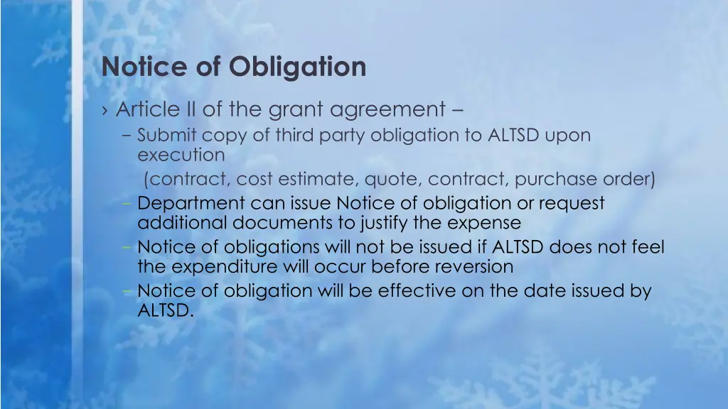notice of obligation