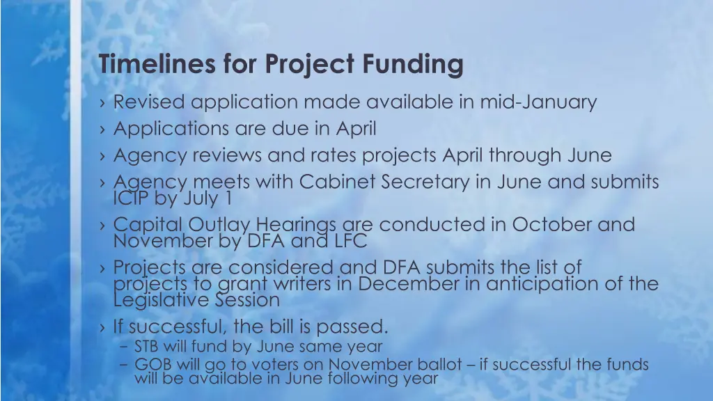 timelines for project funding revised application