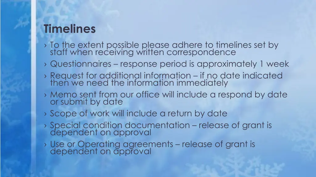 timelines to the extent possible please adhere