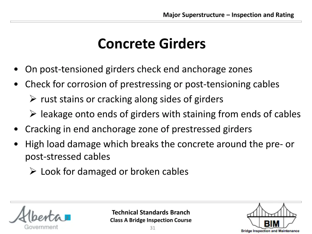 major superstructure inspection and rating 30