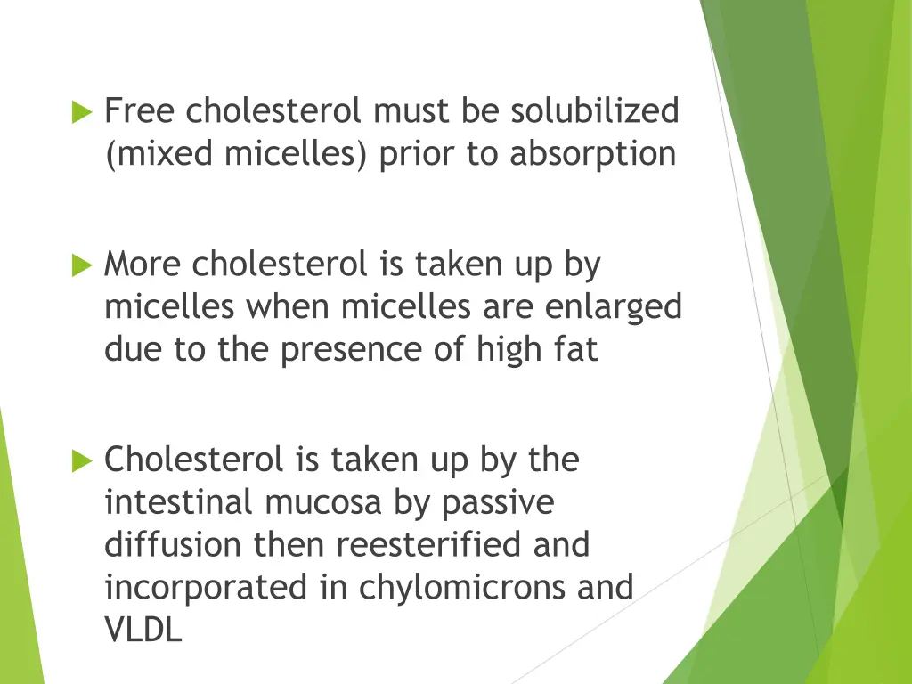 free cholesterol must be solubilized mixed