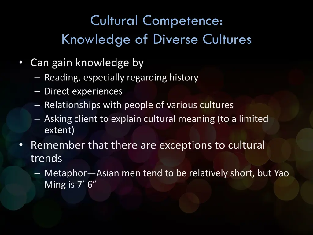 cultural competence knowledge of diverse cultures