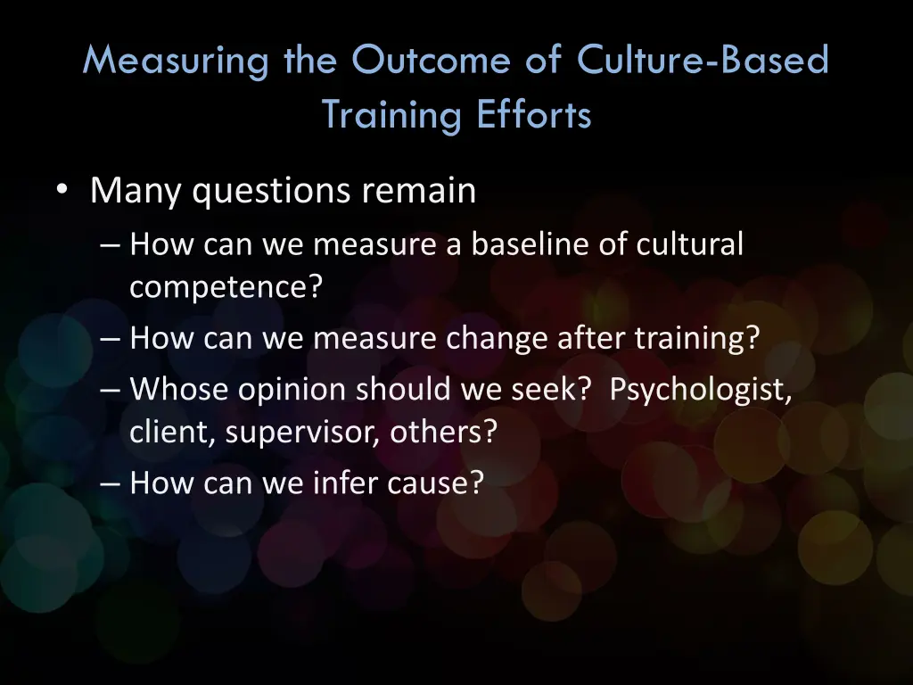 measuring the outcome of culture based training