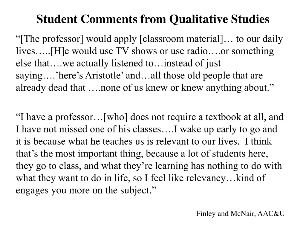 student comments from qualitative studies
