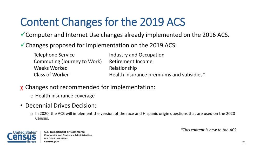 content changes for the 2019 acs content changes