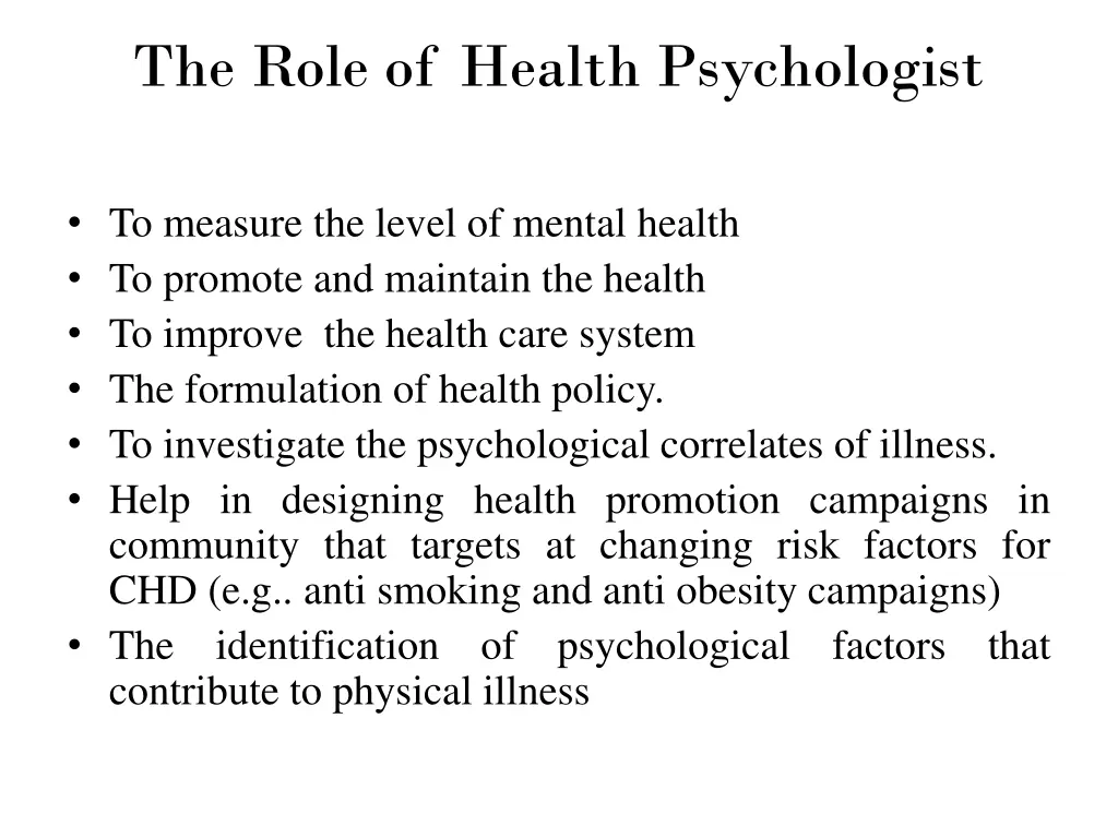 the role of health psychologist 1