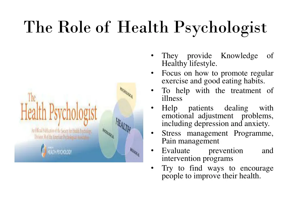 the role of health psychologist