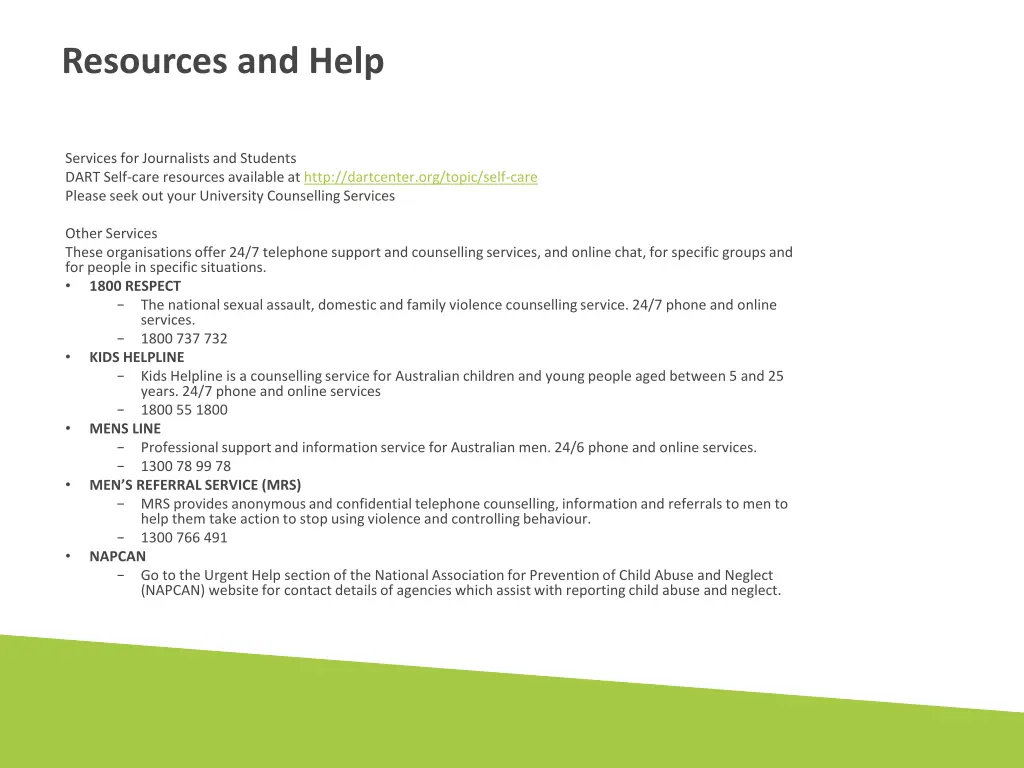 resources and help