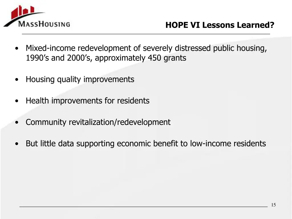 hope vi lessons learned