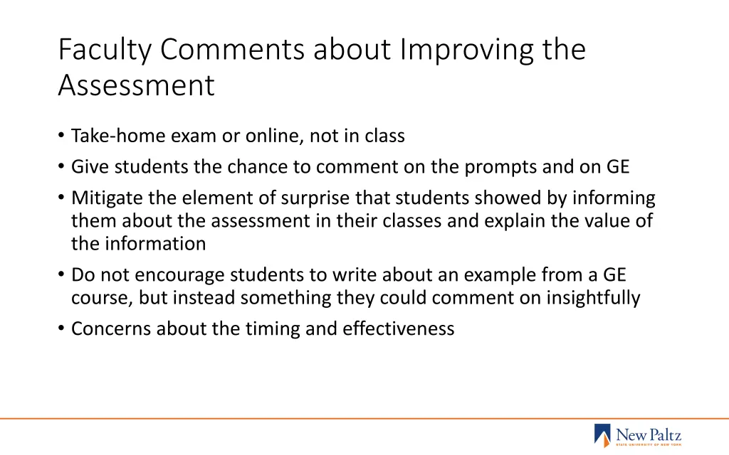 faculty comments about improving the assessment
