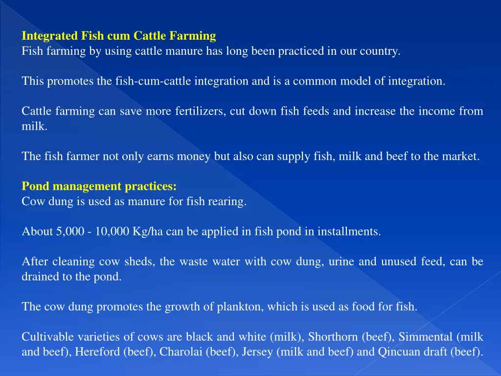 integrated fish cum cattle farming fish farming