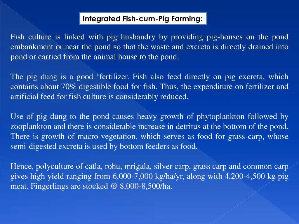 integrated fish cum pig farming