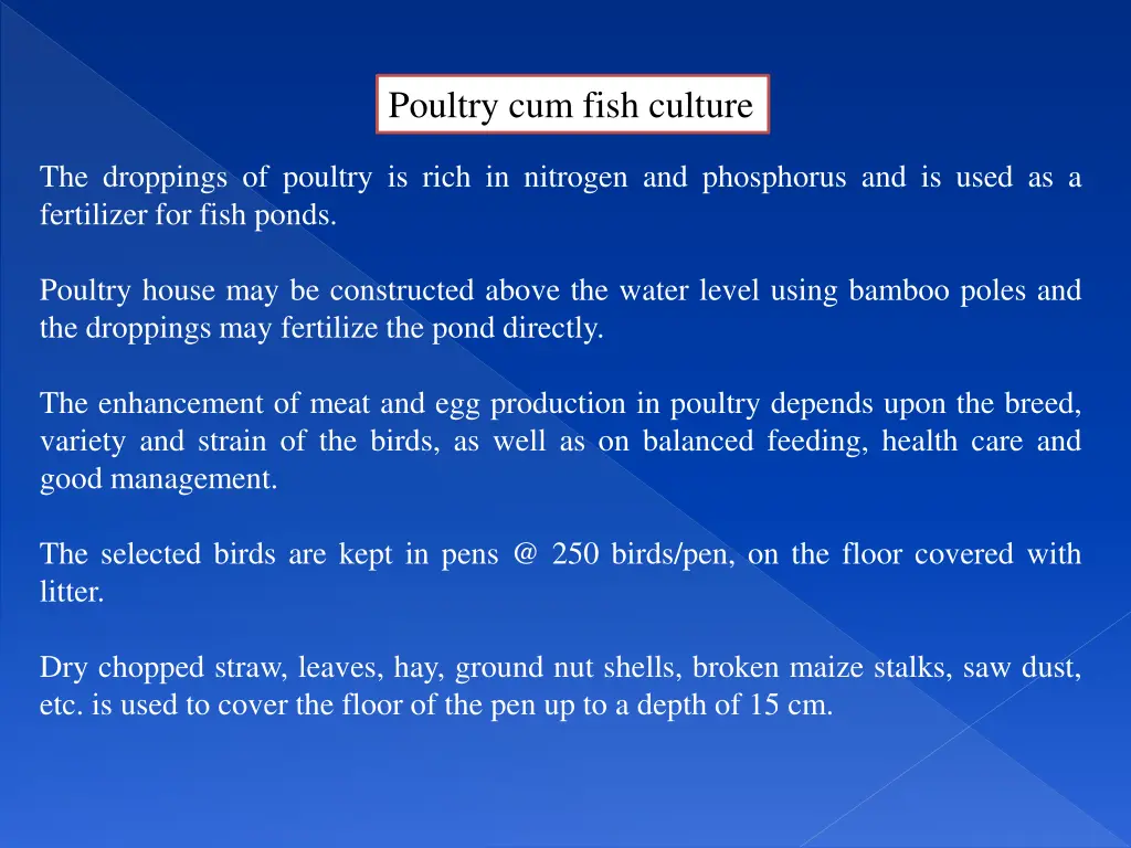 poultry cum fish culture
