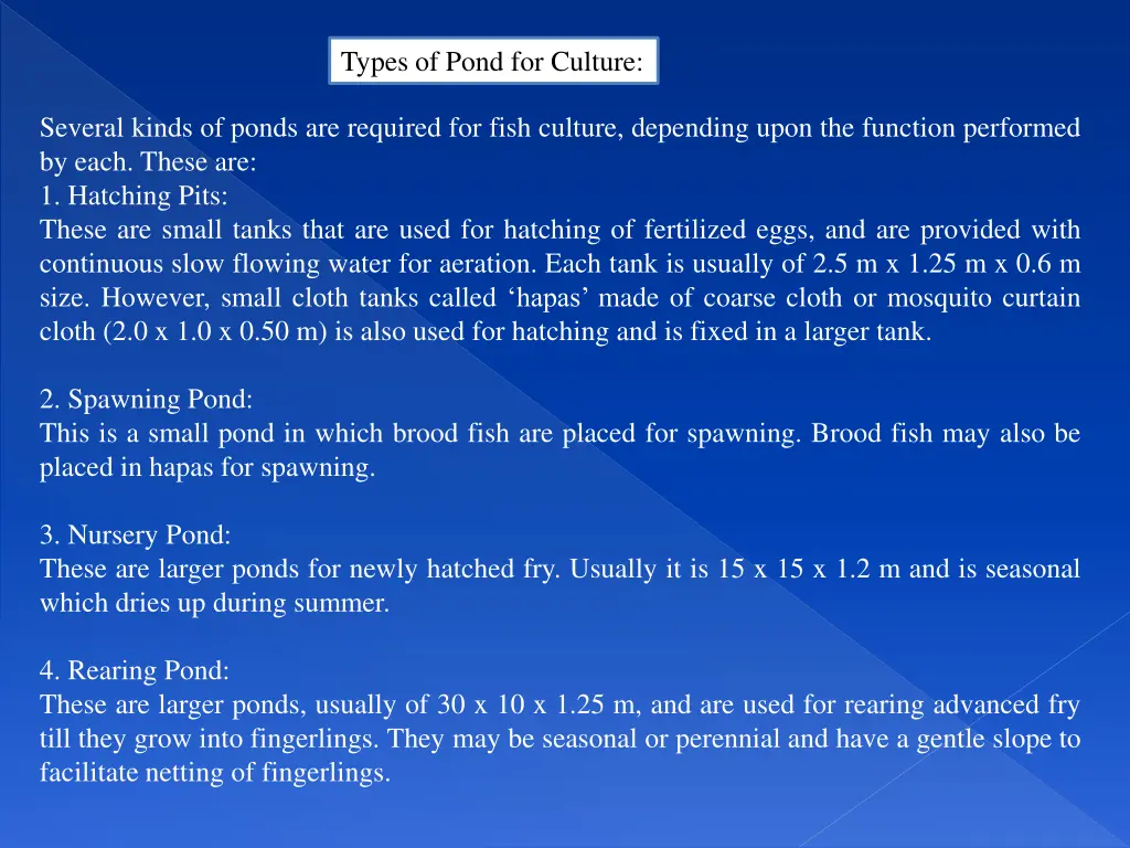 types of pond for culture