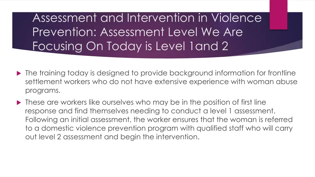 assessment and intervention in violence