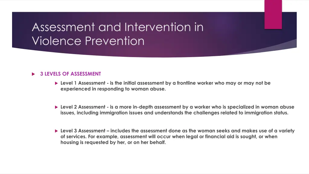 assessment and intervention in violence prevention
