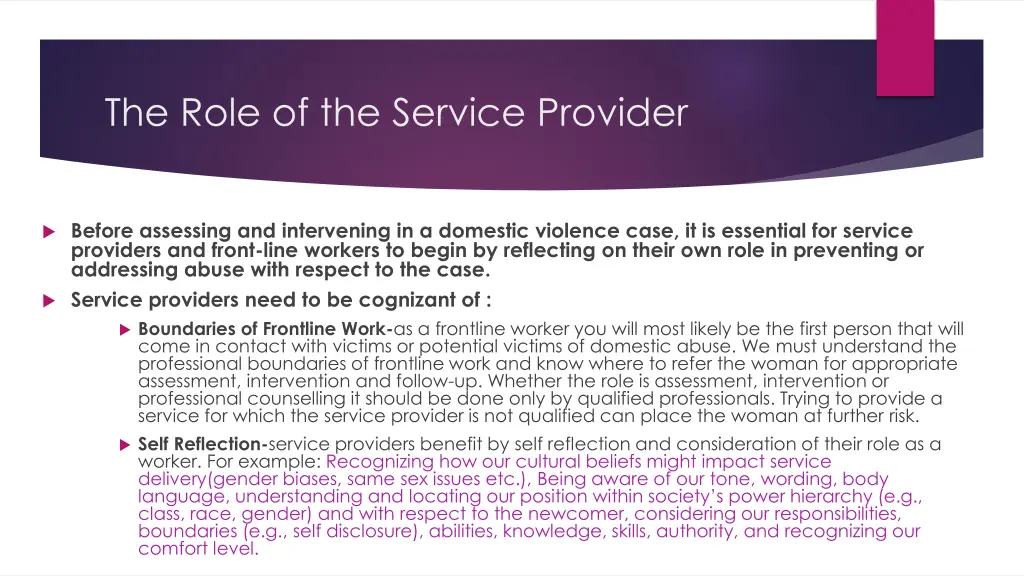 the role of the service provider