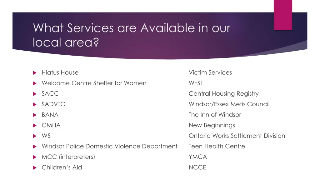 what services are available in our local area
