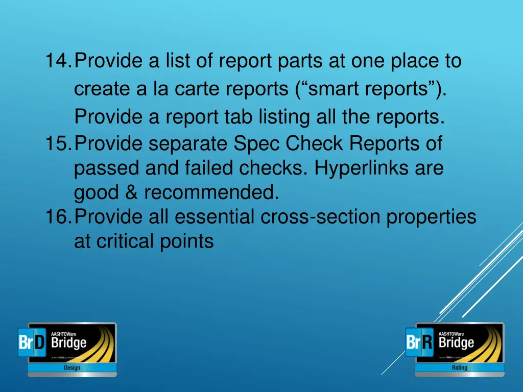 14 provide a list of report parts at one place