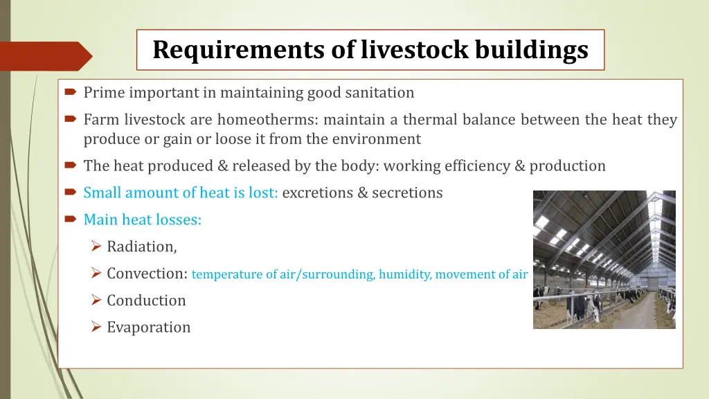 requirements of livestock buildings