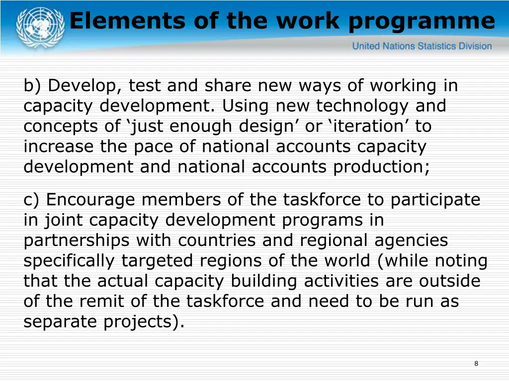 elements of the work programme 1