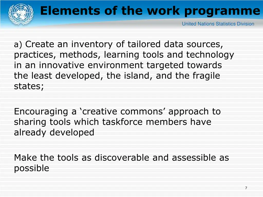elements of the work programme