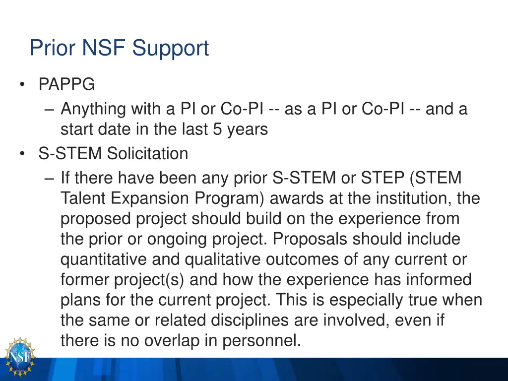 prior nsf support