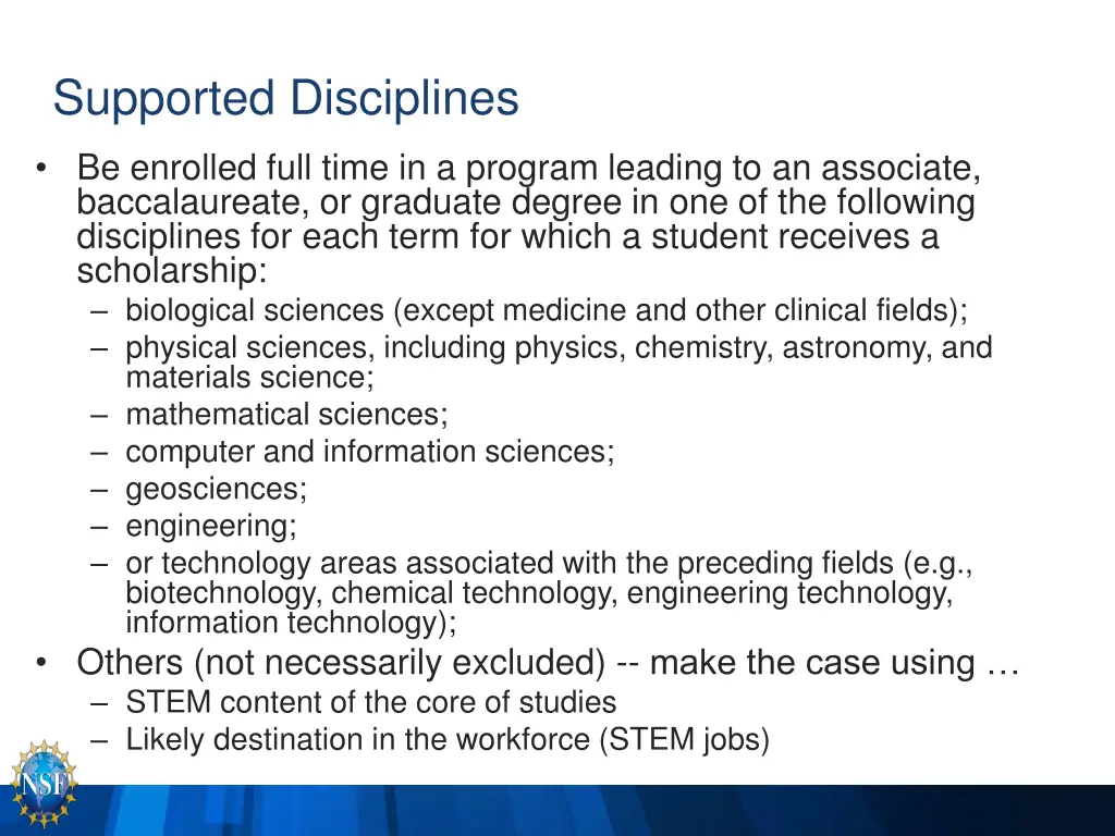 supported disciplines