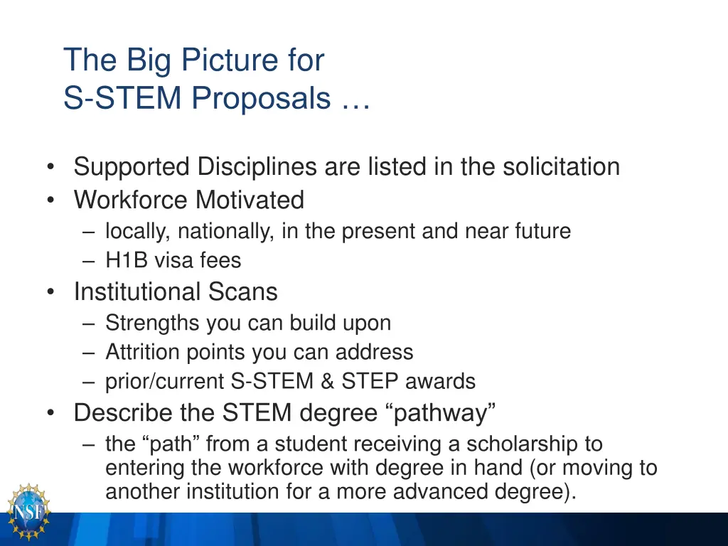 the big picture for s stem proposals
