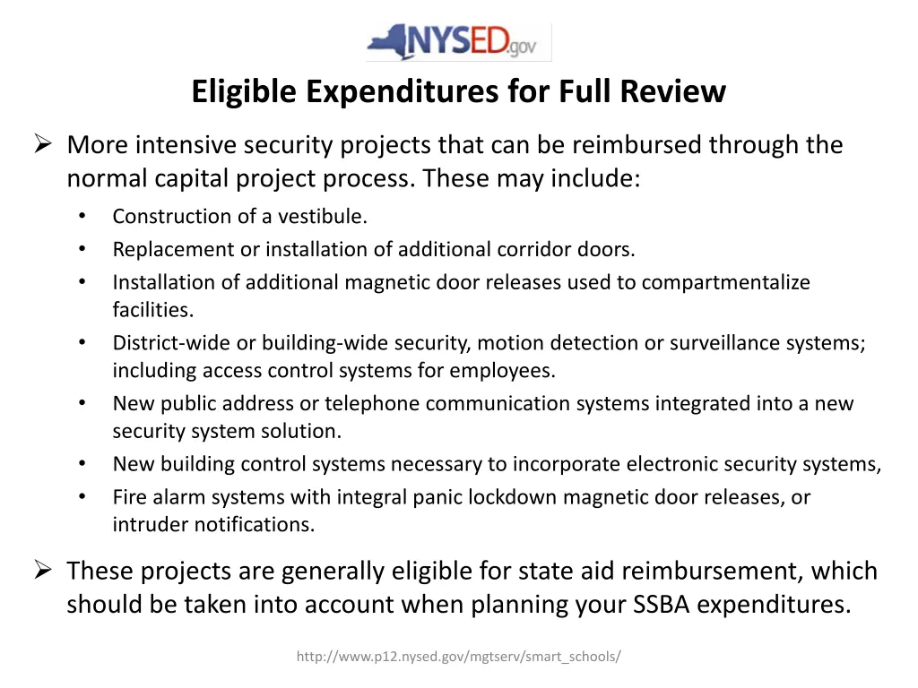 eligible expenditures for full review