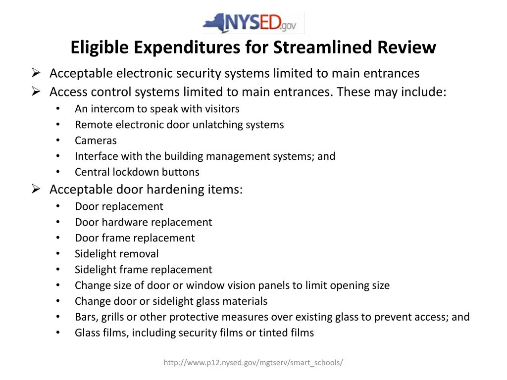 eligible expenditures for streamlined review