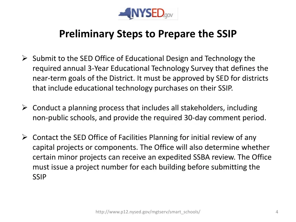 preliminary steps to prepare the ssip