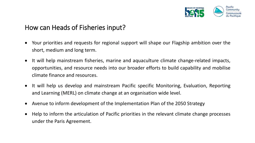 how can heads of fisheries input how can heads
