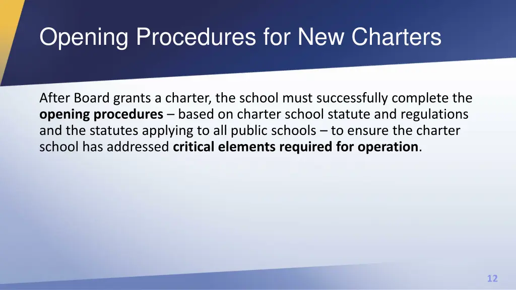 opening procedures for new charters