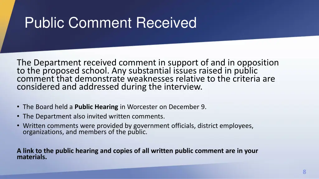 public comment received