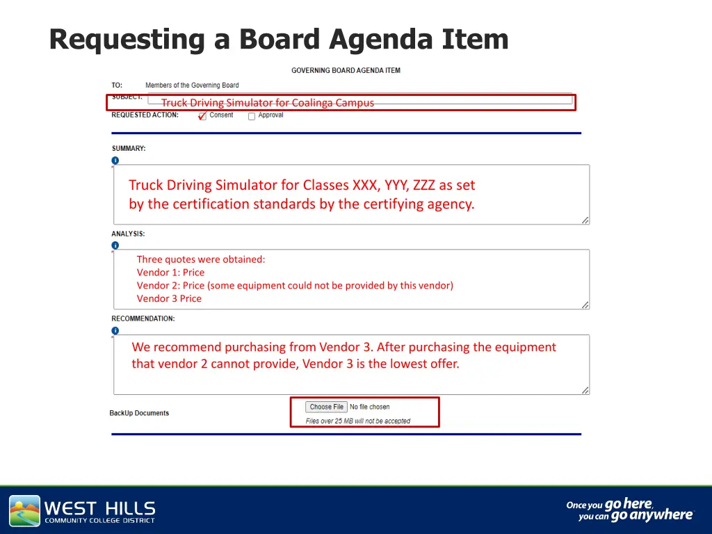 requesting a board agenda item