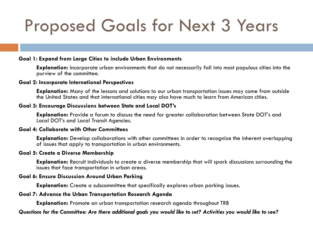 proposed goals for next 3 years