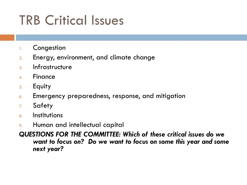 trb critical issues